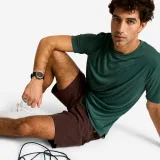 DOMYOS Pánske fitness tričko krátky rukáv okrúhly výstrih tmavozelené S · záber 2