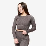 DOMYOS Dámsky fitness crop top s dlhými rukávmi hnedý XS · záber 1