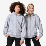 DECATHLON Detská voľná mikina na zips s kapucňou sivá 7-8 r (123-130 cm) · záber 1