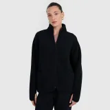 Dámský sherpa fleece s límcem oversize - černý · záber 1