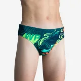 DECATHLON Chlapčenské slipové plavky na vodné pólo 500 Shark so vzorom 8-9 r (131-140 cm) · záber 1