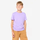 DOMYOS Detské bavlnené tričko unisex na cvičenie bledofialové 12-13 r (151-160 cm) · záber 2