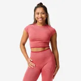 DOMYOS Dámsky fitness crop top červeno-ružový XS · záber 1