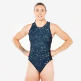 DECATHLON Dámske jednodielne plavky na vodné pólo All Sand námorná modrá XS-S · záber 1