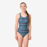 DECATHLON Dievčenské jednodielne plavecké plavky Vega pruhované modré 10-11 r (141-148 cm) · záber 1