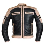 Pánska kožená bunda W-TEC Esbiker Farba čierna s béžovými pruhmi, · záber 1