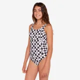 DECATHLON Dievčenské jednodielne plavky 500 Elea čierno-biele 10-11 r (141-148 cm) · záber 1