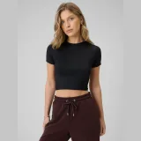 T-shirt slim hladký dámsky - čierny - Farba: čierna · záber 3
