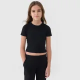 Dívčí hladké tričko slim crop top - černý · záber 1