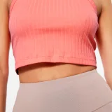 DOMYOS Dámsky crop top 520 pastelovo koralový 2XL · záber 2