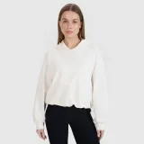 Dámská tepláková mikina cropped bez zapínání s kapucí 4F x Anna Lewandowska - bílá · záber 1