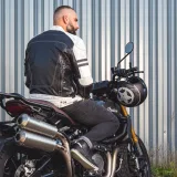 Pánska kožená bunda W-TEC Esbiker Farba čierna s béžovými pruhmi, · záber 5