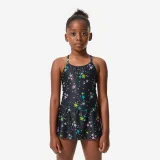 DECATHLON Jednodielne dievčenské plavky so sukničkou Lila Star čierne 7-8 r (123-130 cm) · záber 1