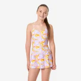 DECATHLON Jednodielne dievčenské plavky so sukničkou Lila Jow fialové 8-9 r (131-140 cm) · záber 1