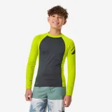 DECATHLON Chlapčenské tričko na surf s UV ochranou 500 sivo-zelené 14-15 r (161-172 cm) · záber 1