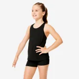 DOMYOS Dievčenské gymnastické tielko s plaveckým chrbtom čierne 5-6 r (113-122 cm) · záber 1