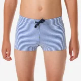 DECATHLON Chlapčenské boxerkové textúrované plavky Fiti pruhované modré 5-6 r (113-122 cm) · záber 1