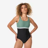 DECATHLON Dámske jednodielne plavky Heva Li čierne a kaki M · záber 1