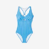 DECATHLON Dámske jednodielne plavky Agatha Capri na surfovanie pásikavé modro-biele L-XL · záber 2