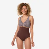 DECATHLON Dámske jednodielne plavky Rosy na aquafitness hnedé 3XL · záber 1