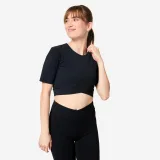 DECATHLON Dámske crop tričko s prekrížením na fitness čierne L · záber 1