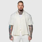 Oversized košeľa Iron Aesthetics Cuban, béžová · záber 1