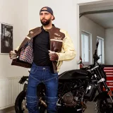 Pánska kožená moto bunda W-TEC Retro Farba čierno-hnedo-béžová, · záber 4