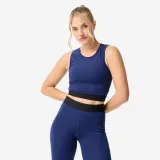 DOMYOS Dámsky fitness crop top s elastickým pásom tmavomodrý XL · záber 1