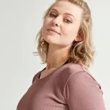 DOMYOS Dámsky crop top na kardio fitness hnedé M · záber 1