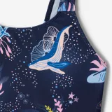 DECATHLON Dievčenské jednodielne plavecké plavky Vega Ocean modré 4-5 r (103-112 cm) · záber 2