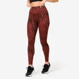 DOMYOS Dámske fitness legíny s vysokým pásom s potlačou hnedé XS (W26 L30) · záber 1