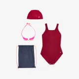 DECATHLON Dievčenská plavecká súprava 100 plavky, okuliare, čiapka, taška – 100 fialová 4-5 r (103-112 cm) · záber 1