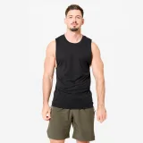 DOMYOS Pánske fitness tielko priedušné s okrúhlym výstrihom čierne L · záber 1