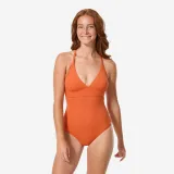 DECATHLON Dámske jednodielne textúrované plavky Bea Simi na surfovanie terakotové XL-2XL · záber 1