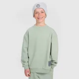 Chlapecká oversize tepláková mikina bez zipu bez kapuce - olivová · záber 1