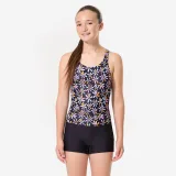DECATHLON Dievčenské šortkové jednodielne športové plavky Vega čierne 8-9 r (131-140 cm) · záber 1